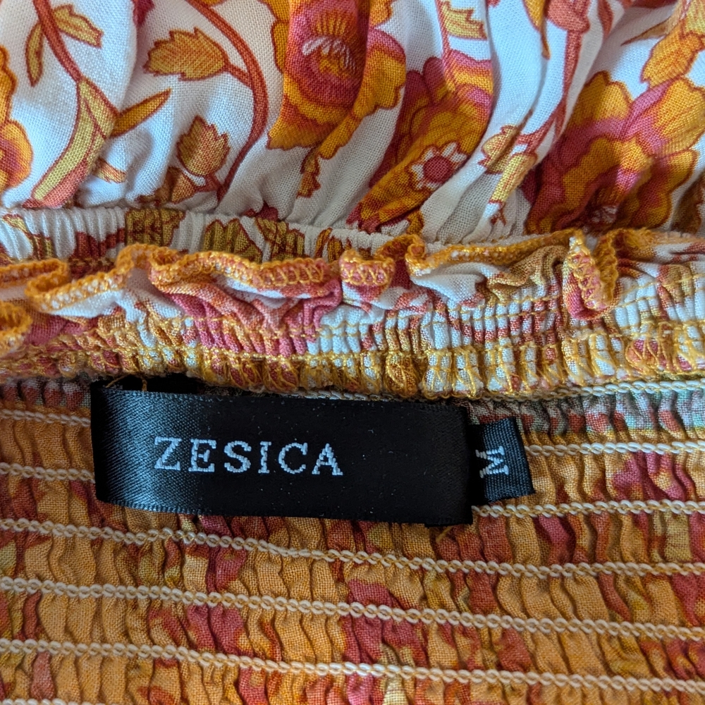 Zesica Floral Bohemian Maxi Dress Medium Ruched Bodice Boho Flowy Excel Used - Picture 2 of 4